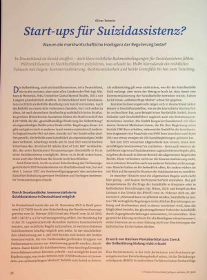 Vorschauseite 1: Start-ups für Suizidassistenz? Warum die marktwirtschaftliche Intelligenz der Regulierung bedarf