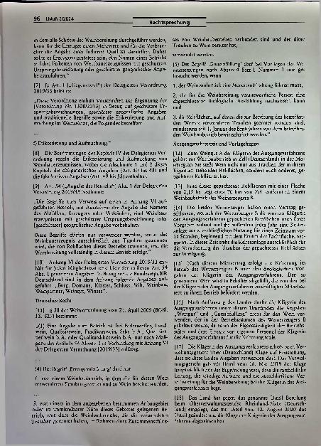 Vorschauseite 2: Rechtsprechung: Zulässige Verwendung des Begriffs „Weingut“