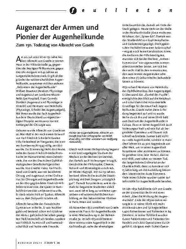 Vorschauseite 1: Augenarzt der Armen und Pionier der Augenheilkunde. Zum 150. Todestag von Albrecht von Graefe.