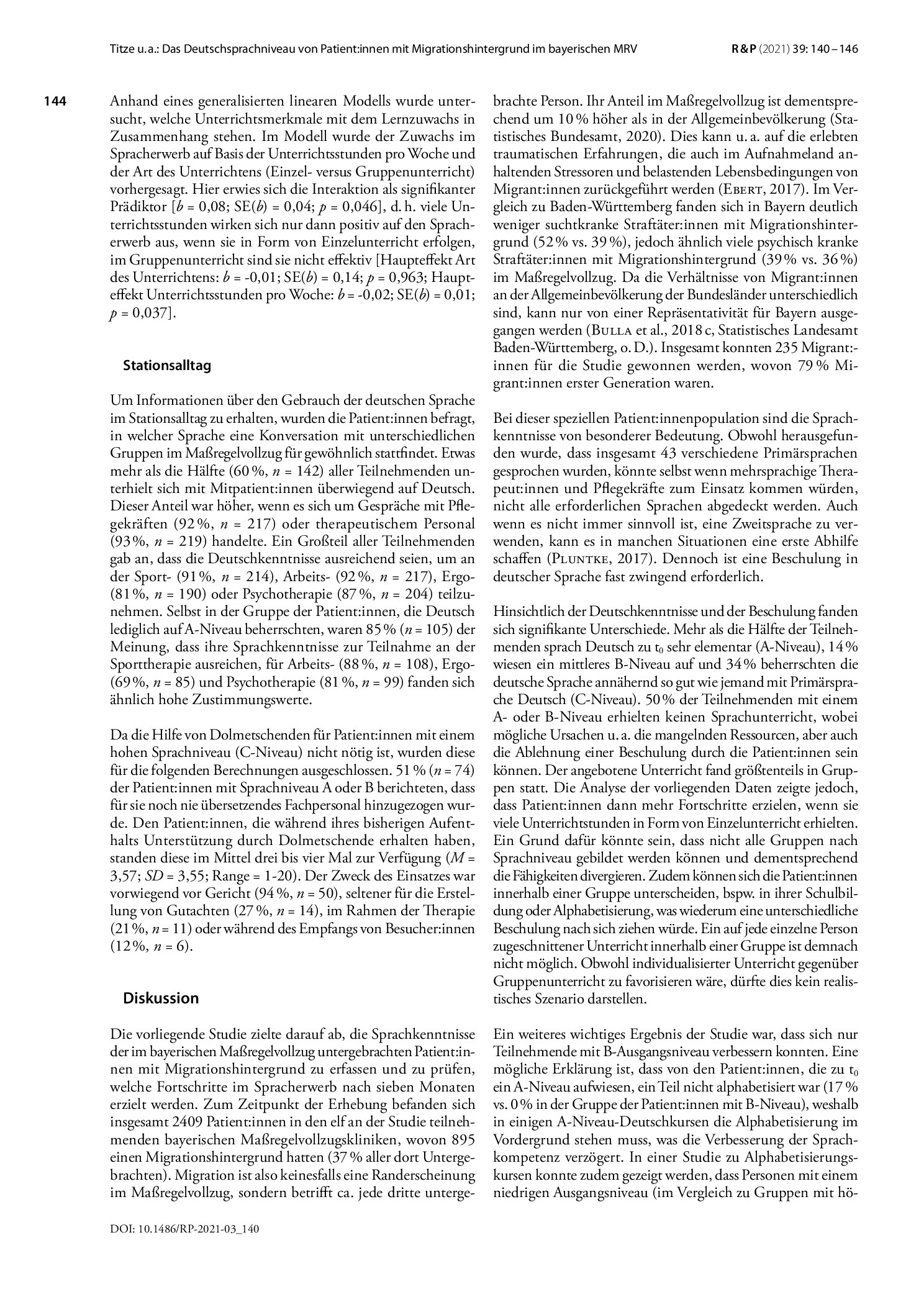 Vorschauseite 5: Das Deutschsprachniveau von Patient: innen mit Migrationshintergrund im bayerischen Maßregelvollzug – eine Bestandsaufnahme