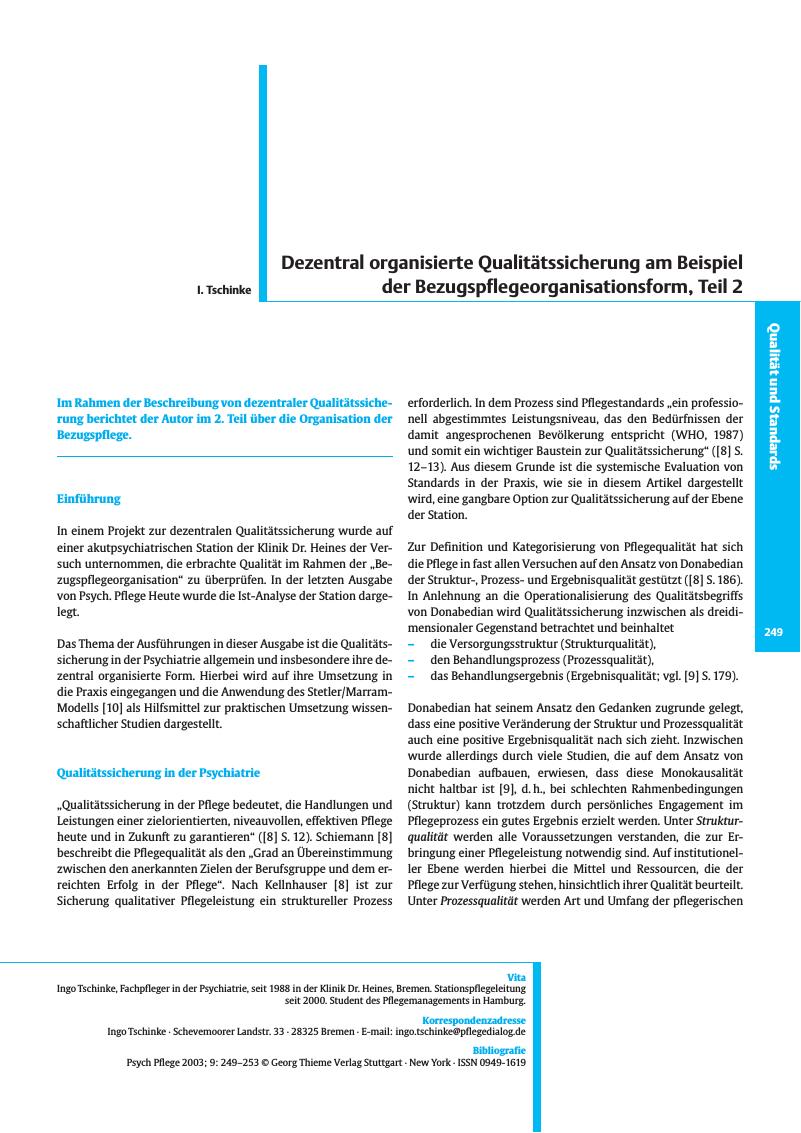 Vorschauseite 1: Dezentral organisierte Qualitätssicherung am Beispiel der Bezugspflegeorganisationsform, Teil 2