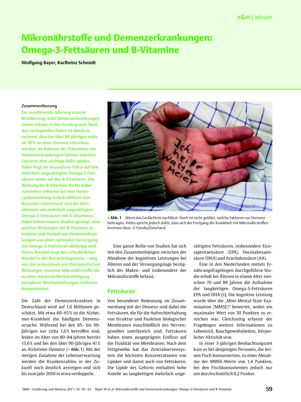 Vorschauseite 1: Mikronährstoffe und Demenzerkrankungen: Omega-3-Fettsäuren und B-Vitamine