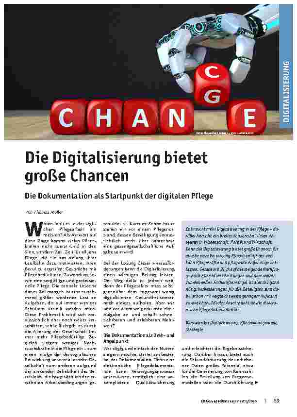 Vorschauseite 1: Die Digitalisierung bietet große Chancen. Die Dokumentation als Startpunkt der digitalen Pflege.