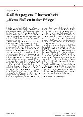 Vorschauseite 1: Call for papers: Themenheft „Neue Rollen in der Pflege“