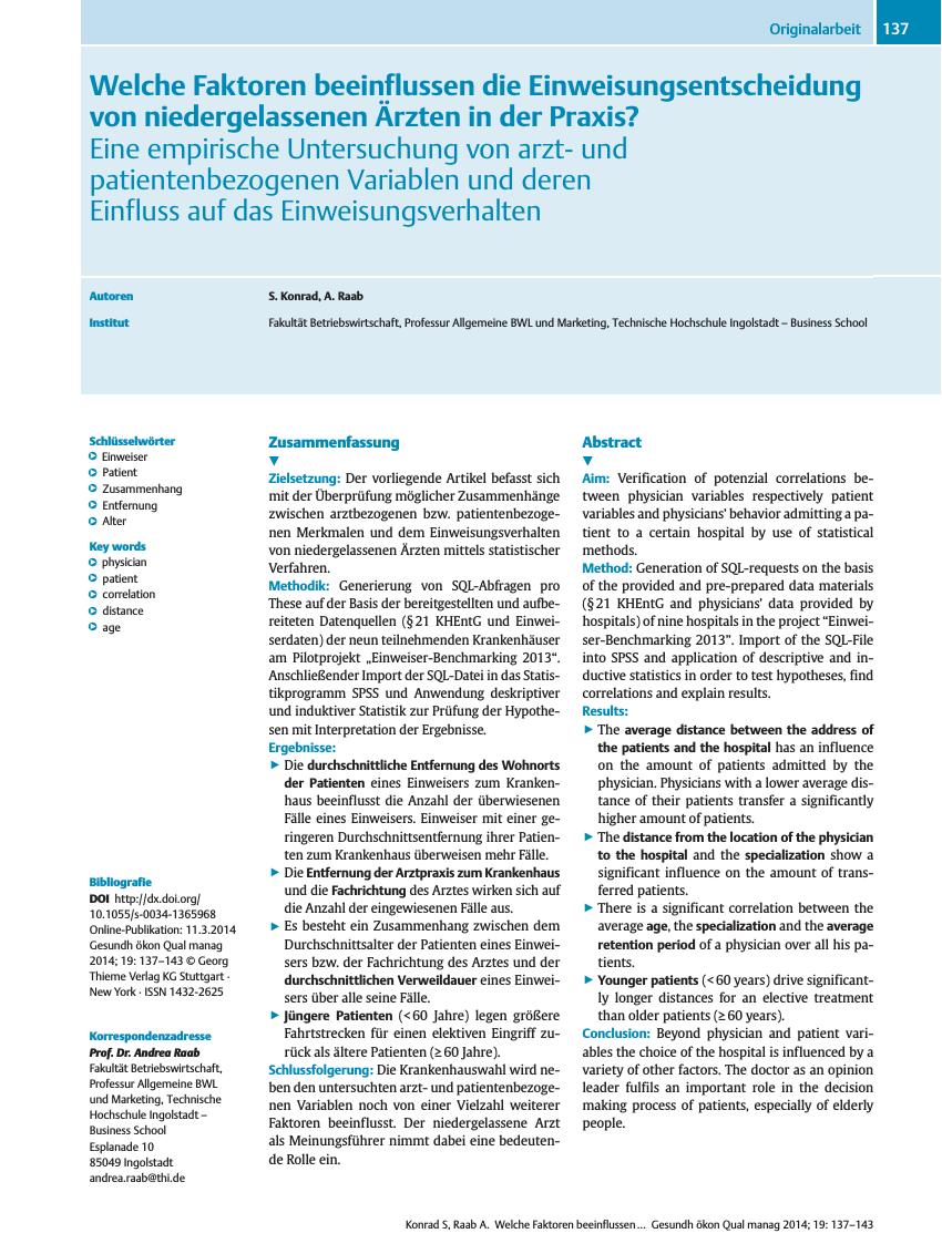 Vorschauseite 1: Welche Faktoren beeinflussen die Einweisungsentscheidung von niedergelassenen Ärzten in der Praxis?