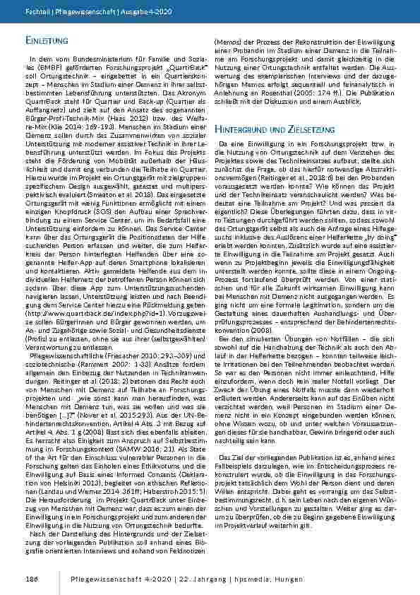 Vorschauseite 2: Der Einwilligungsprozess mit Menschen mit Demenz in die Techniknutzung. Erfahrungen aus dem Forschungsprojekt QuartrBack.