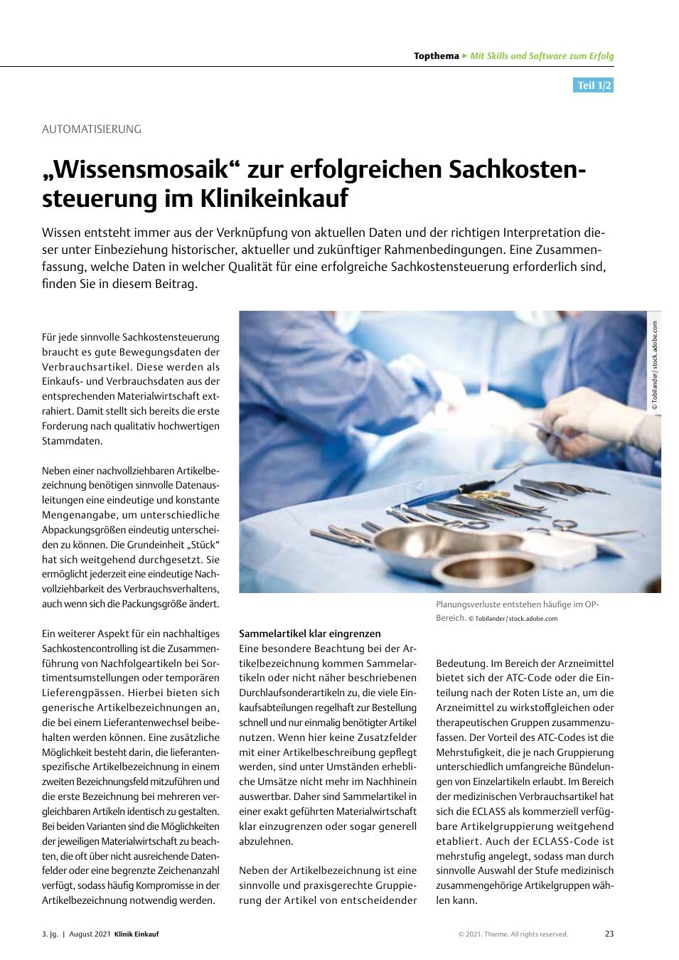 Vorschauseite 1: Automatisierung: „Wissensmosaik“ zur erfolgreichen Sachkostensteuerung im Klinikeinkauf