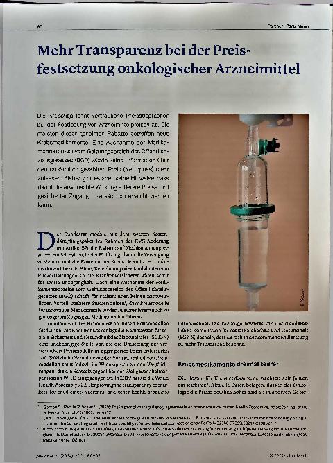 Vorschauseite 1: Mehr Transparenz bei der Preisfestsetzung onkologischer Arzneimittel