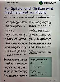 Vorschauseite 1: Für Spitäler und Kliniken wird Nachhaltigkeit zur Pflicht.