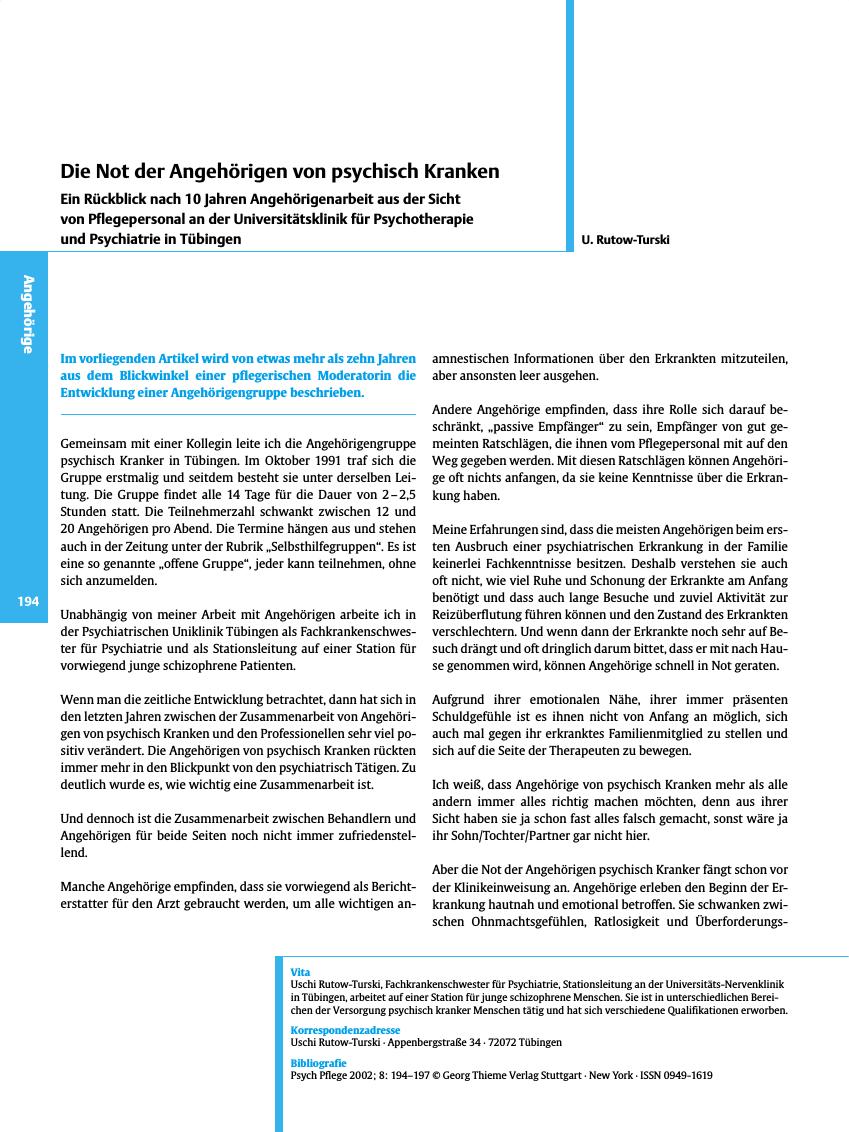 Vorschauseite 1: Die Not der Angehörigen von psychisch Kranken