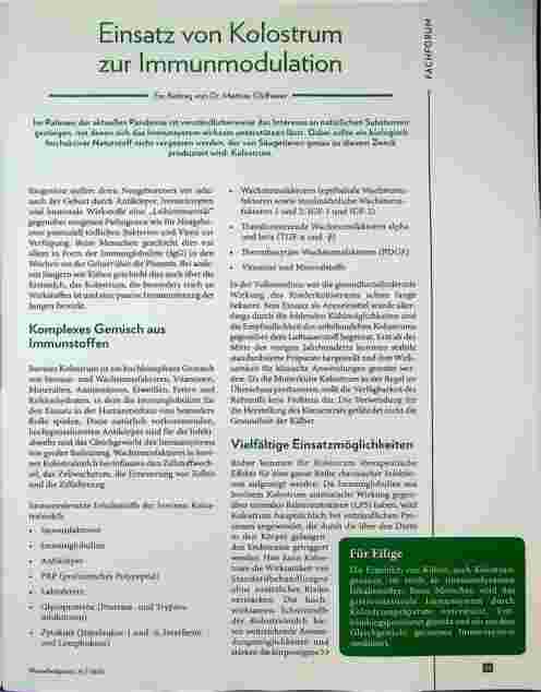 Vorschauseite 1: Einsatz von Kolostrum zur Immunmodulation