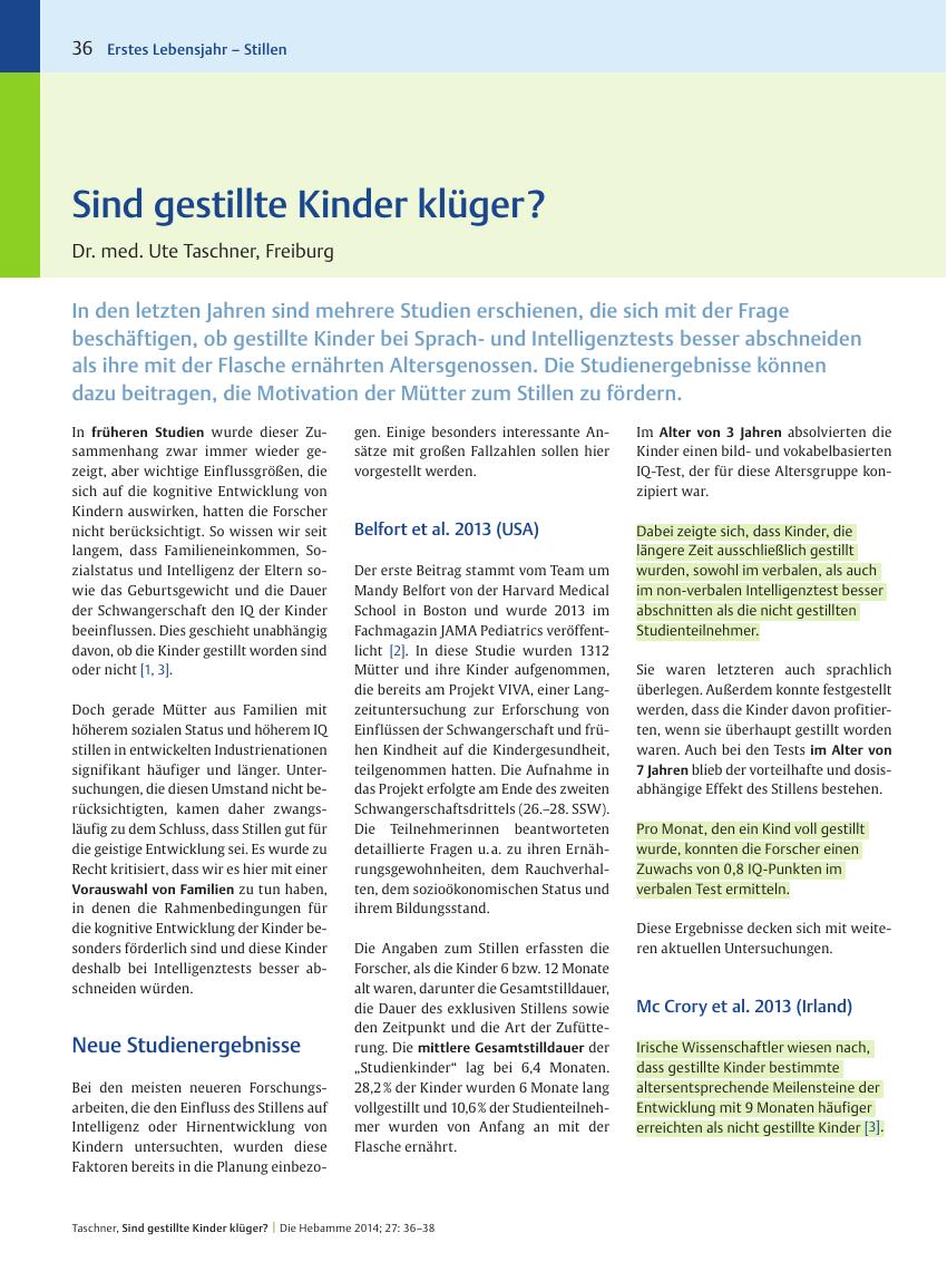 Vorschauseite 1: Sind gestillte Kinder klüger?