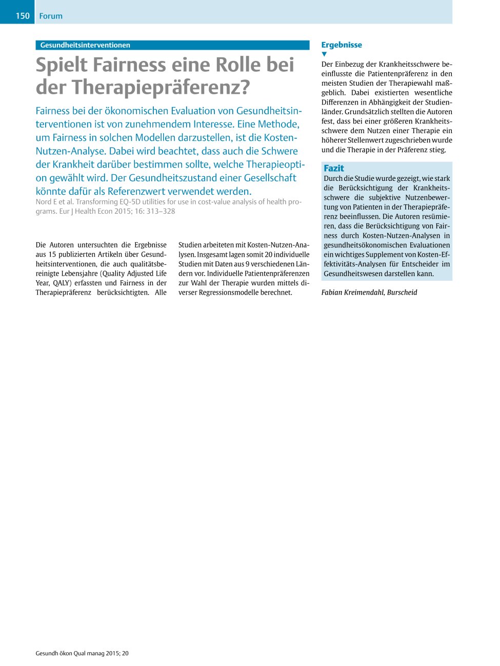 Vorschauseite 1: Gesundheitsinterventionen ? Spielt Fairness eine Rolle bei der Therapiepräferenz?