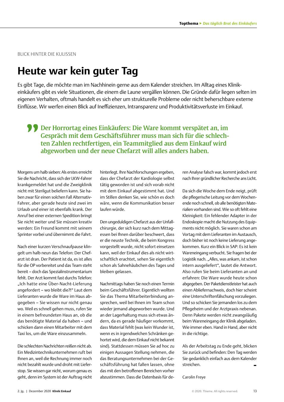 Vorschauseite 1: Blick hinter die Kulissen: Heute war kein guter Tag.