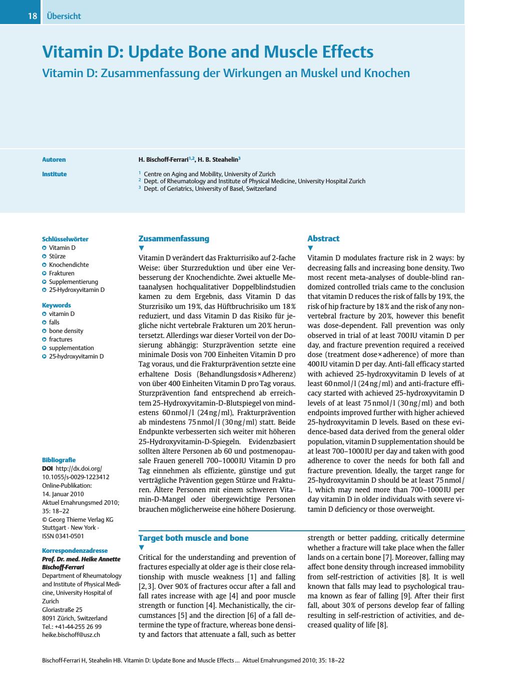 Vorschauseite 1: Vitamin D: Update Bone and Muscle Effects