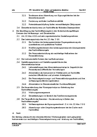 Vorschauseite 2: Dienstrechtliche Antworten auf den Fachkräftemangel im öffentlichen Dienst.