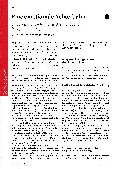 Vorschauseite 1: Eine emotionale Achterbahn - Emotionale Belastungen in der praktischen Pflegeausbildung