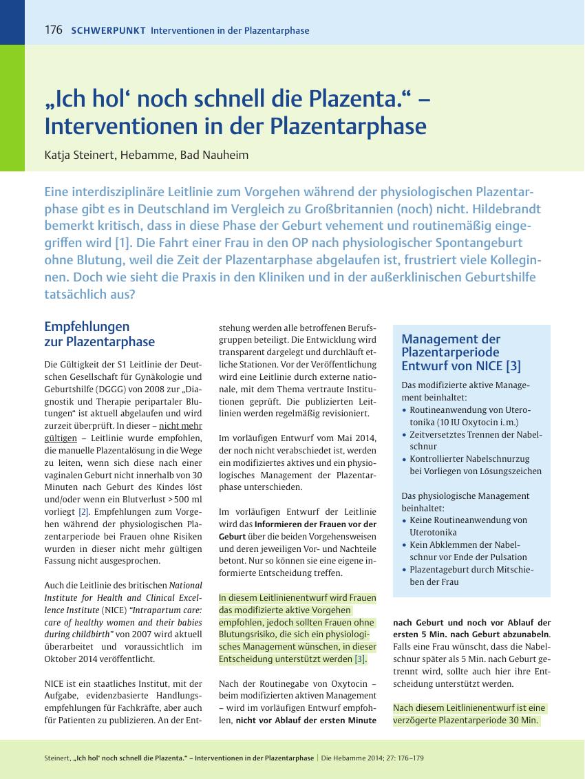 Vorschauseite 1: ?Ich hol? noch schnell die Plazenta.? ? Interventionen in der Plazentarphase