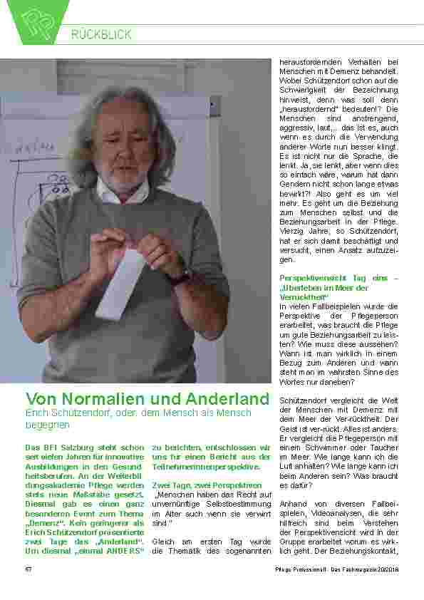 Vorschauseite 1: Von Normalien und Anderland Erich Schützendorf, oder: dem Mensch als Mensch begegnen