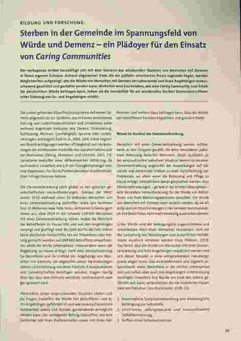 Vorschauseite 1: BILDUNG UND FORSCHUNG Sterben in der Gemeinde im Spannungsfeld von Würde und Demenz - ein Plädoyer für den Einsatz von Caring Communities