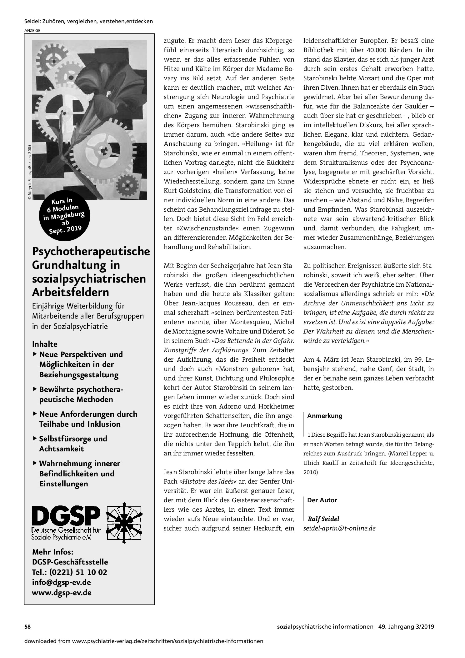 Vorschauseite 2: Zuhören, Vergleichen, Verstehen, Entdecken. Nachruf auf den Ideenhistoriker, Literaturwissenschaftler und Psychiater Jean Starobinski