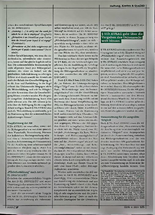 Vorschauseite 2: Bildungsmaßnahmen nach § 11b AVRAG (Teil 1): Arbeitszeit und Kostentragung