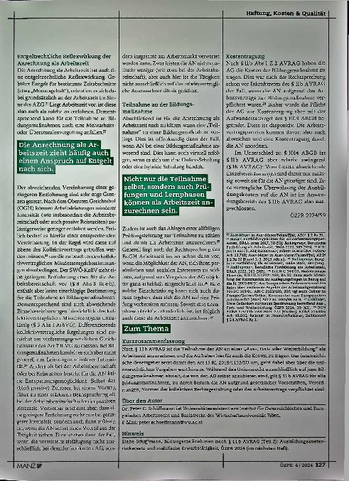 Vorschauseite 4: Bildungsmaßnahmen nach § 11b AVRAG (Teil 1): Arbeitszeit und Kostentragung