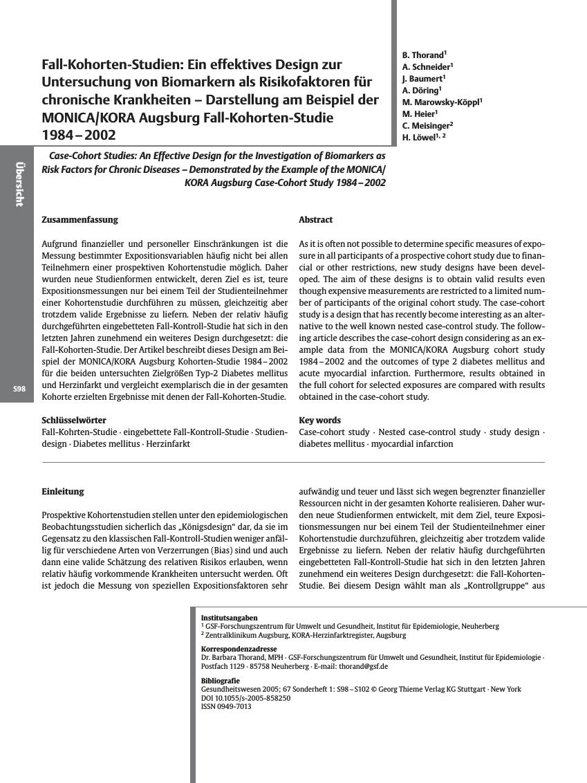 Vorschauseite 1: Fall-Kohorten-Studien: Ein effektives Design zur Untersuchung von Biomarkern als Risikofaktoren für chronische Krankheiten - Darstellung am Beispiel der MONICA/KORA Augsburg Fall-…