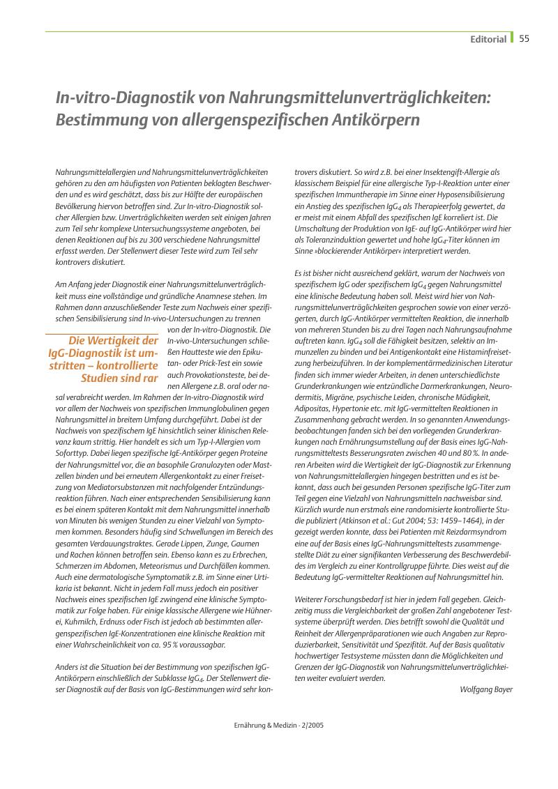 Vorschauseite 1: In-vitro-Diagnostik von Nahrungsmittelunverträglichkeiten: Bestimmung von allergenspezifischen Antikörpern