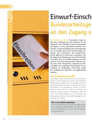 Vorschauseite 1: Einwurf-Einschreiben auf dem Prüfstand – Bundesarbeitsgericht konkretisiert Anforderungen an den Zugang einer Kündigung