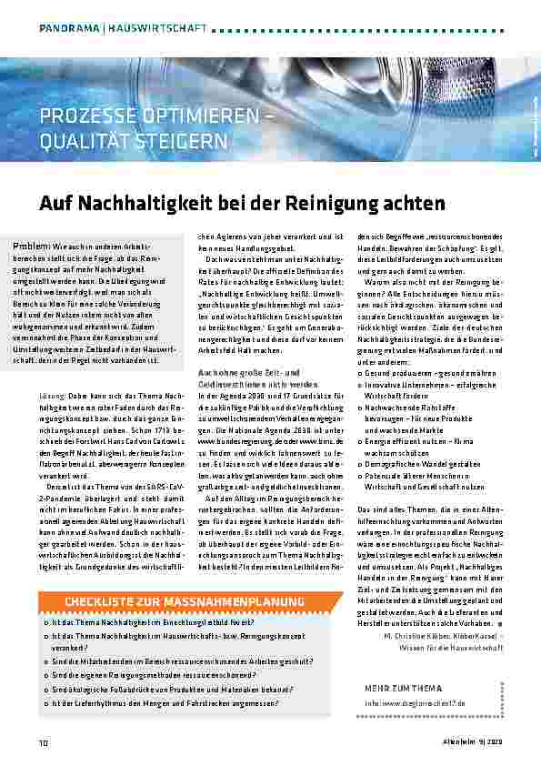 Vorschauseite 1: Auf Nachhaltigkeit bei der Reinigung achten.