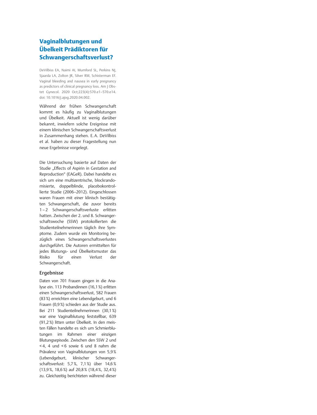 Vorschauseite 1: Vaginalblutungen und Übelkeit Prädiktoren für Schwangerschaftsverlust?