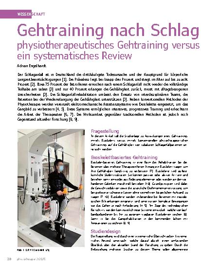 Vorschauseite 1: Gehtraining nach Schlaganfall: physiotherapeutisches Gehtraining versus Gehtraining mittels Exoskelett – ein systematisches Review
