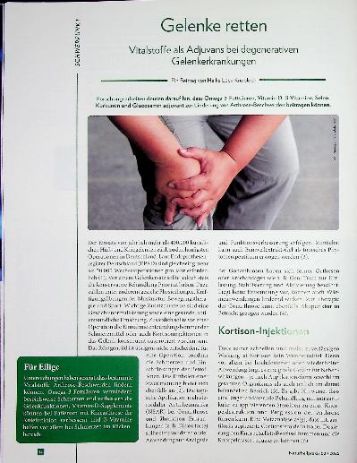 Vorschauseite 1: Gelenke retten Vitalstoffe als Adjuvans bei degenerativen Gelenkerkrankungen
