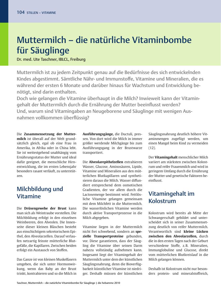 Vorschauseite 1: Muttermilch – die natürliche Vitaminbombe für Säuglinge