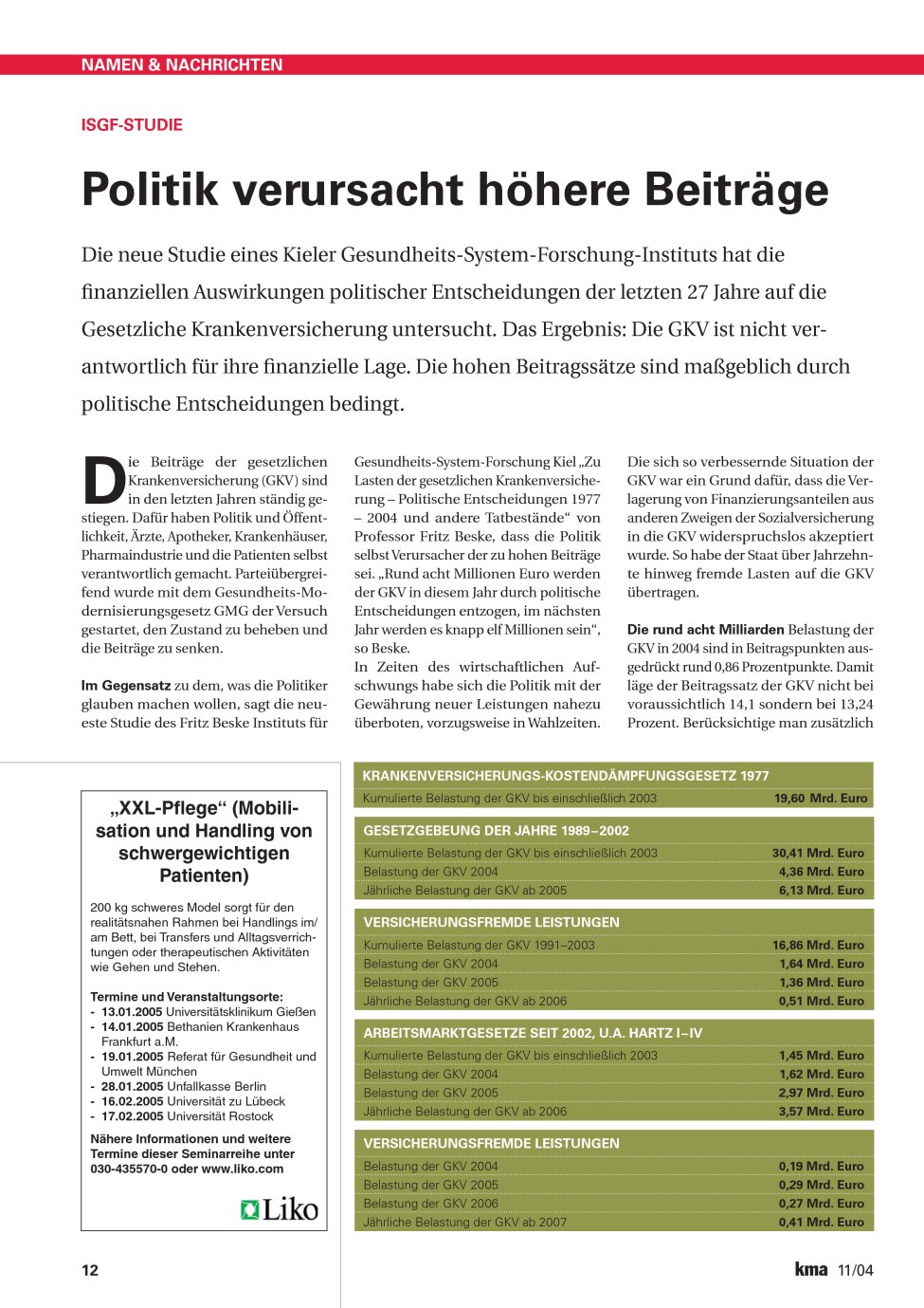 Vorschauseite 1: Politik verursacht höhere Beiträge