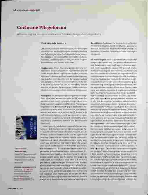 Vorschauseite 1: Cochrane Pflegeforum Verbesserung der Inanspruchnahme von Schutzimpfungen durch Jugendliche