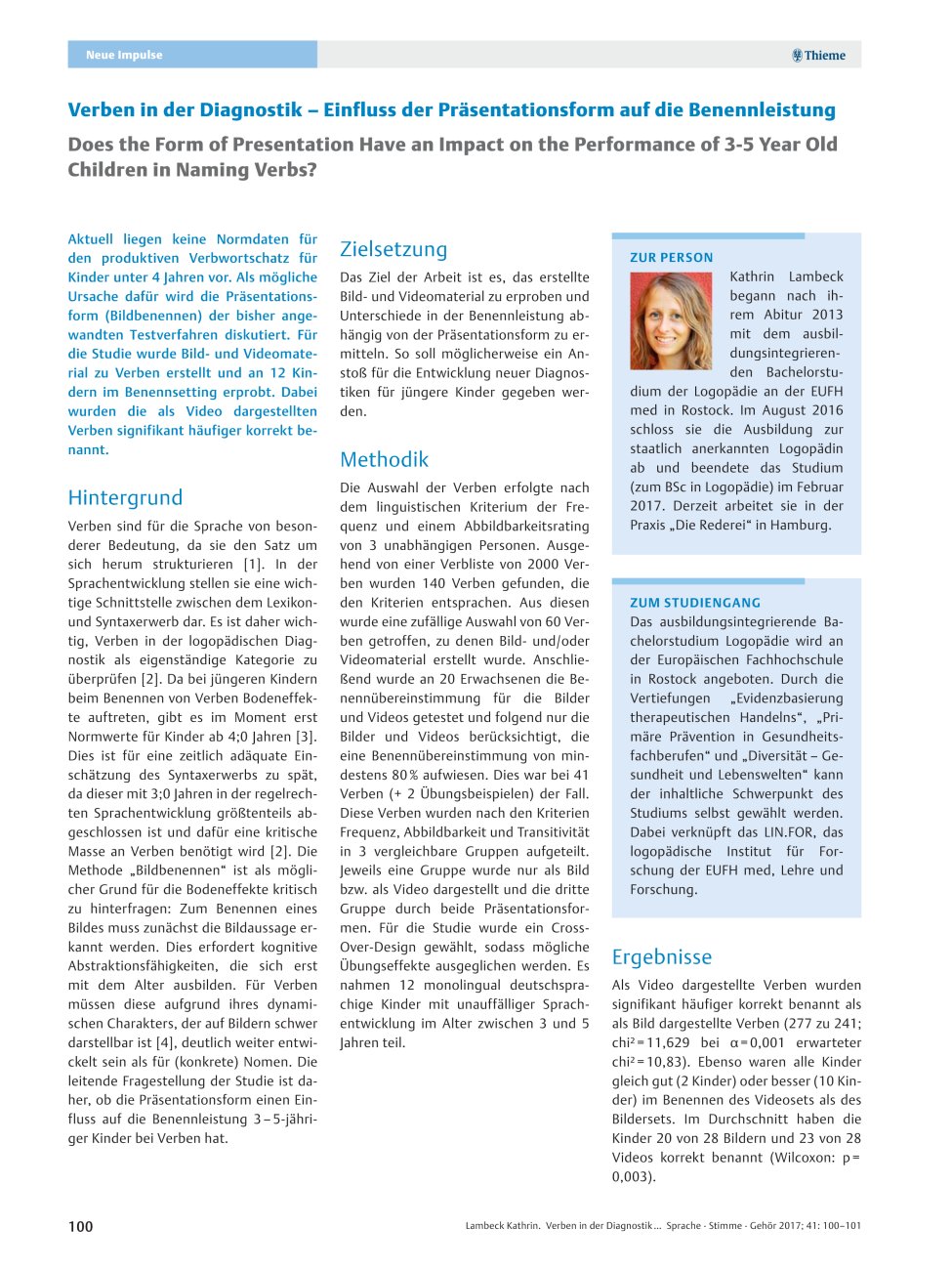 Vorschauseite 1: Verben in der Diagnostik? Einfluss der Präsentationsform auf die Benennleistung