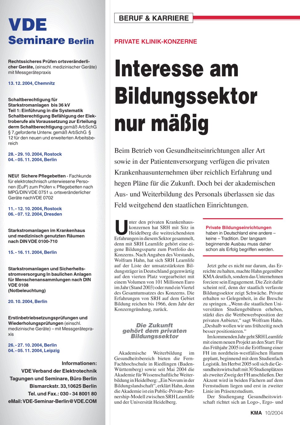 Vorschauseite 1: Interesse am Bildungssektor nur mäßig