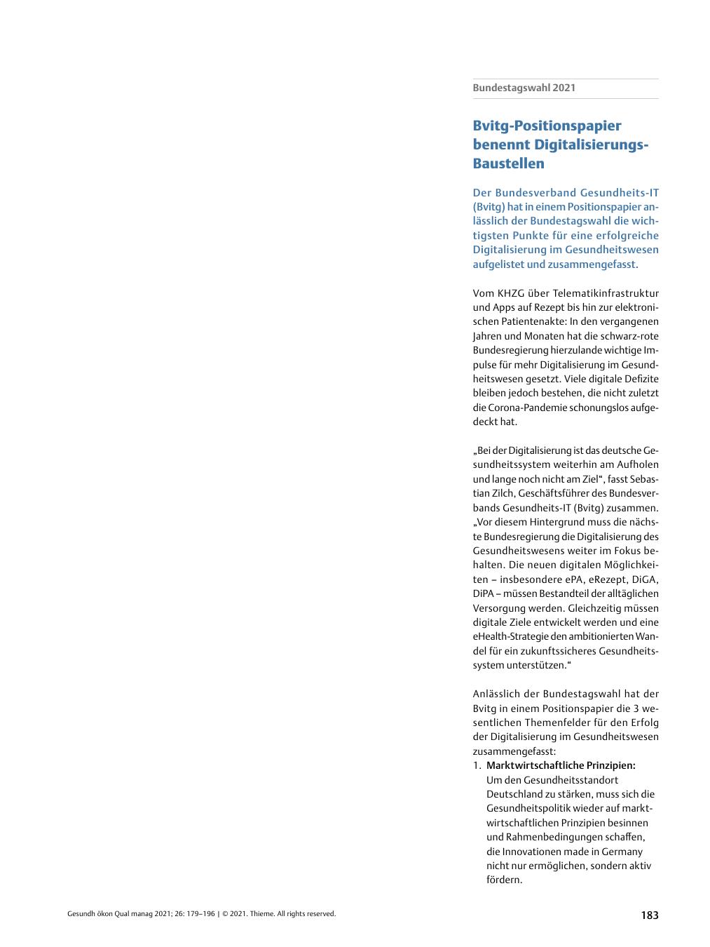 Vorschauseite 1: Bundestagswahl 2021 - Bvitg-Positionspapier benennt Digitalisierungs-Baustellen