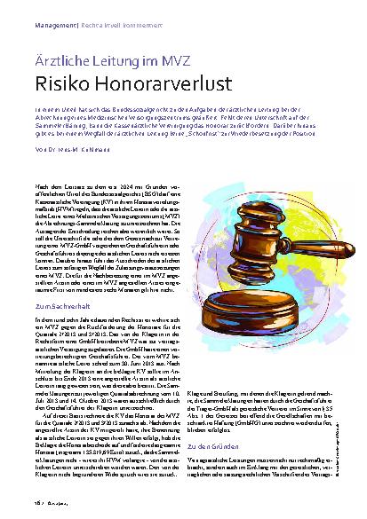 Vorschauseite 1: Ärztliche Leitung im MVZ Risiko Honorarverlust