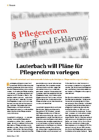 Vorschauseite 1: Lauterbach will Pläne für Pflegereform vorlegen.