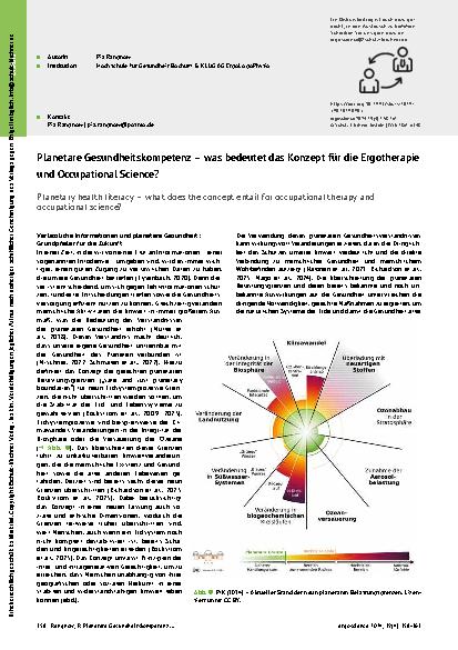 Vorschauseite 1: Planeta**r**e Gesundheitskompetenz – was bedeutet das Konzept für die Ergotherapie und Occupational Science?