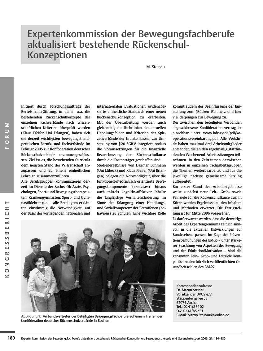 Vorschauseite 1: Expertenkommission der Bewegungsfachberufe aktualisiert bestehende Rückenschul-Konzeptionen