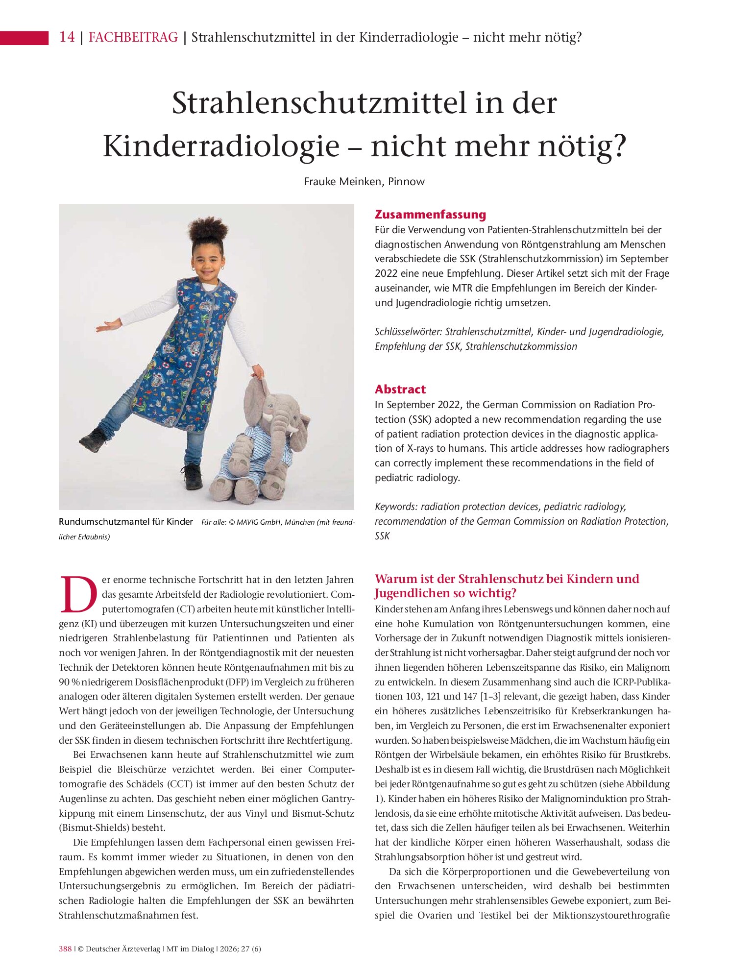 Vorschauseite 1: Strahlenschutzmittel in der Kinderradiologie – nicht mehr nötig?