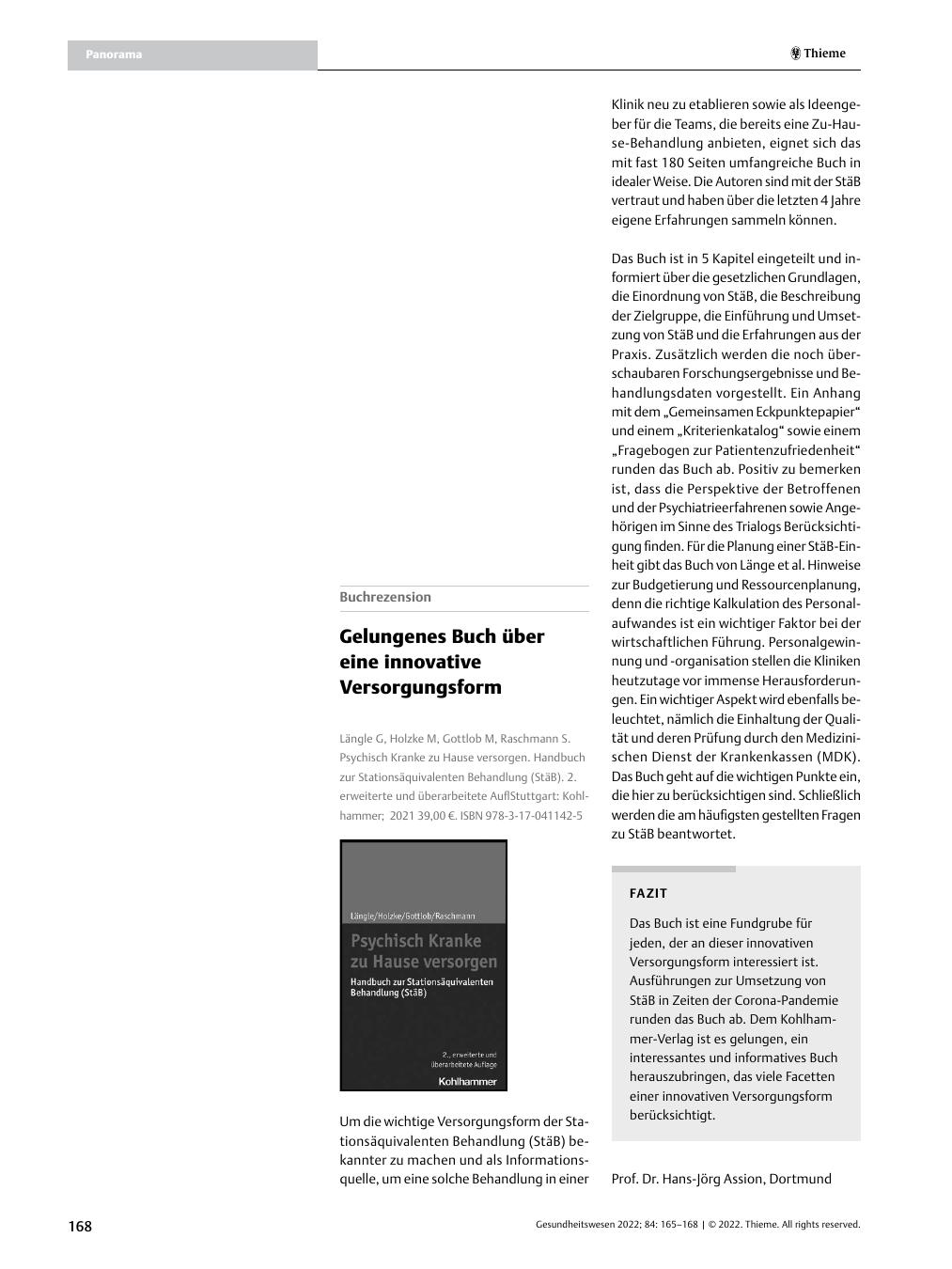 Vorschauseite 1: Gelungenes Buch über eine innovative Versorgungsform