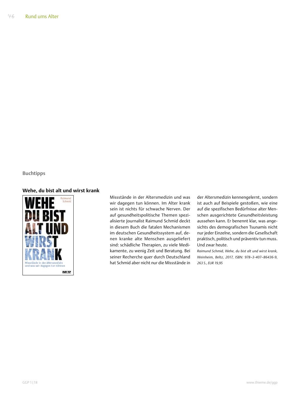 Vorschauseite 1: Buchtipp: Wehe, du bist alt und wirst krank