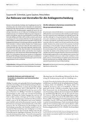 Vorschauseite 1: Zur Relevanz von Vorstrafen für die Anklageentscheidung