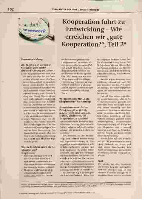 Vorschauseite 1: Kooperation führt zu Entwicklung - Wie erreichen wir „gute Kooperation?", Teil 2*