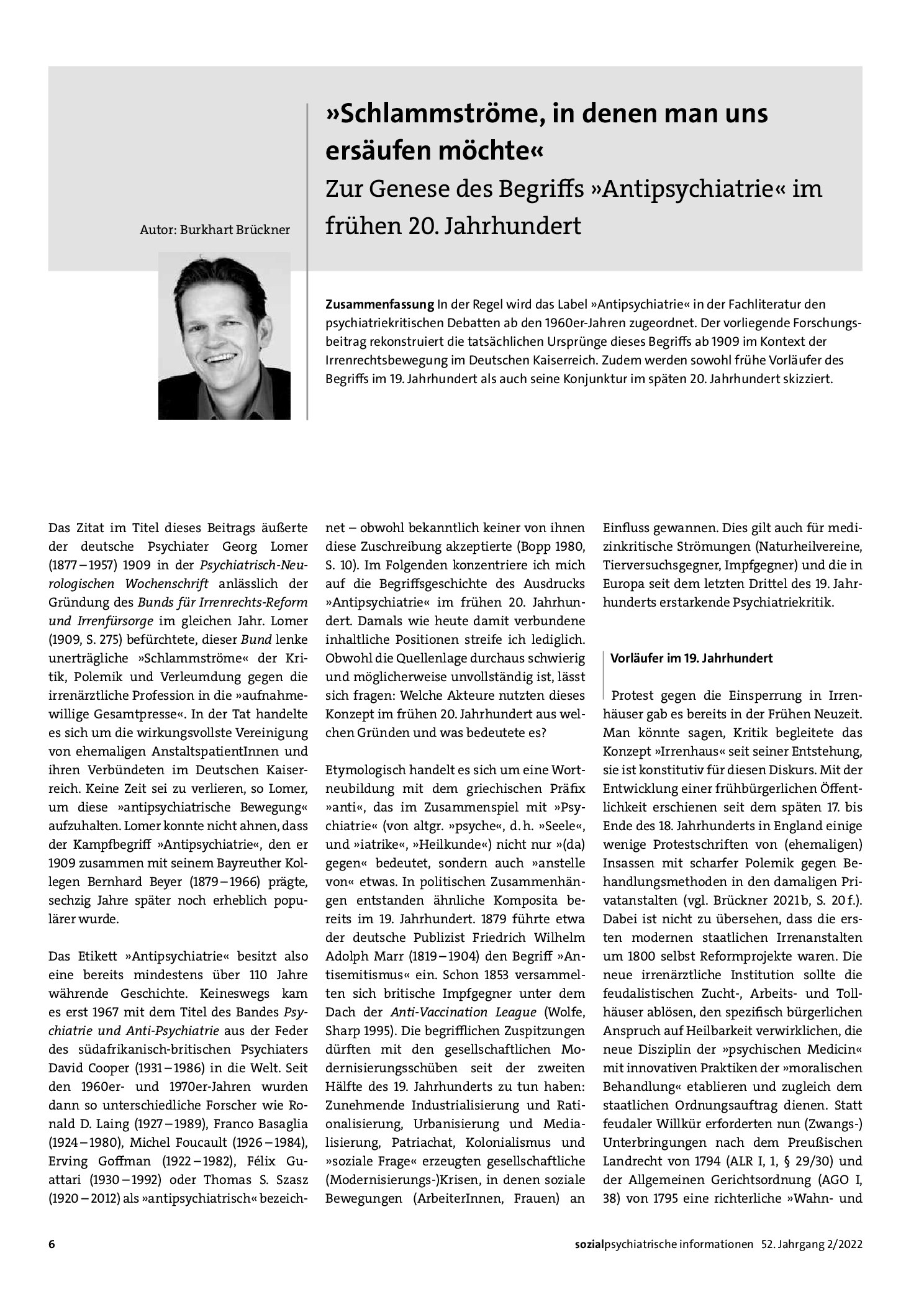 Vorschauseite 1: „Schlammströme, in denen man uns ersäufen möchte“ Zur Genese des Begriffs „Antipsychiatrie“ im frühen 20. Jahrhundert